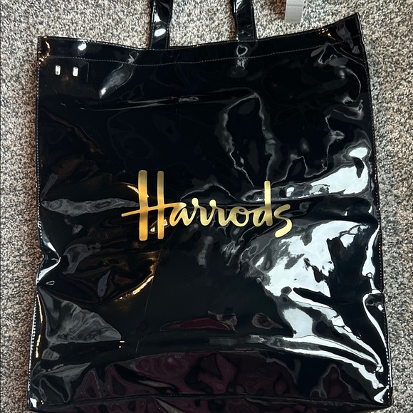 New Harrods Glossy Black Tote with Gold Logo - Picture 3 of 7